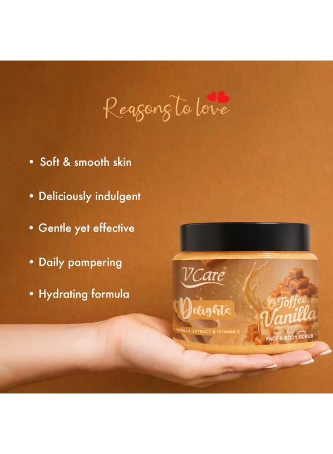 VCare V Care Delight Toffee Vanilla Face & Body Scrub 500ML - Gentle Exfoliating, Deep Cleansing, Gourmand Fragrance - Image 4
